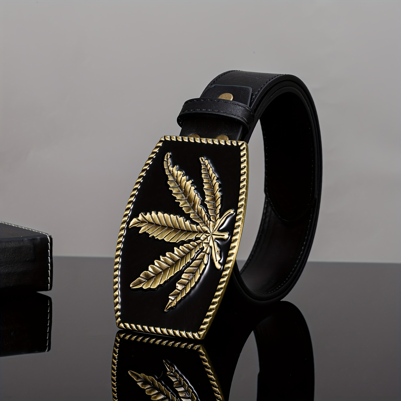 Golden Maple Leaf Square Buckle Leather Belt